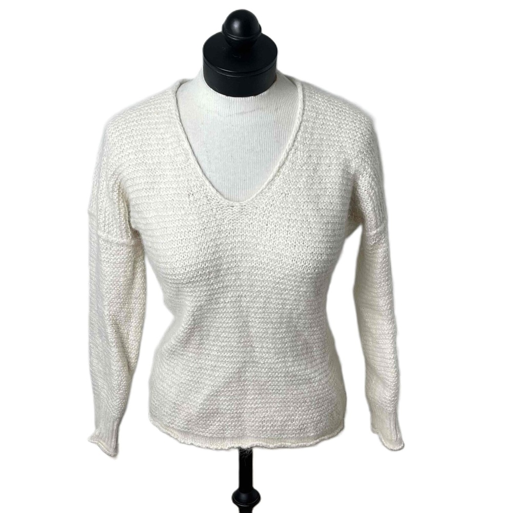 Free People All Mine Cream Alpaca Wool‎ V Neck Long Sleeve Tight Knit Sweater XS